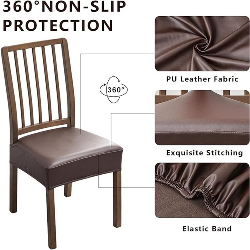 1/2/4/6pcs Waterproof PU Leather Chair Seat Cover Anti-dirty Dining Chair Slipcovers Elastic Kitchen Seat Cover Protector Home