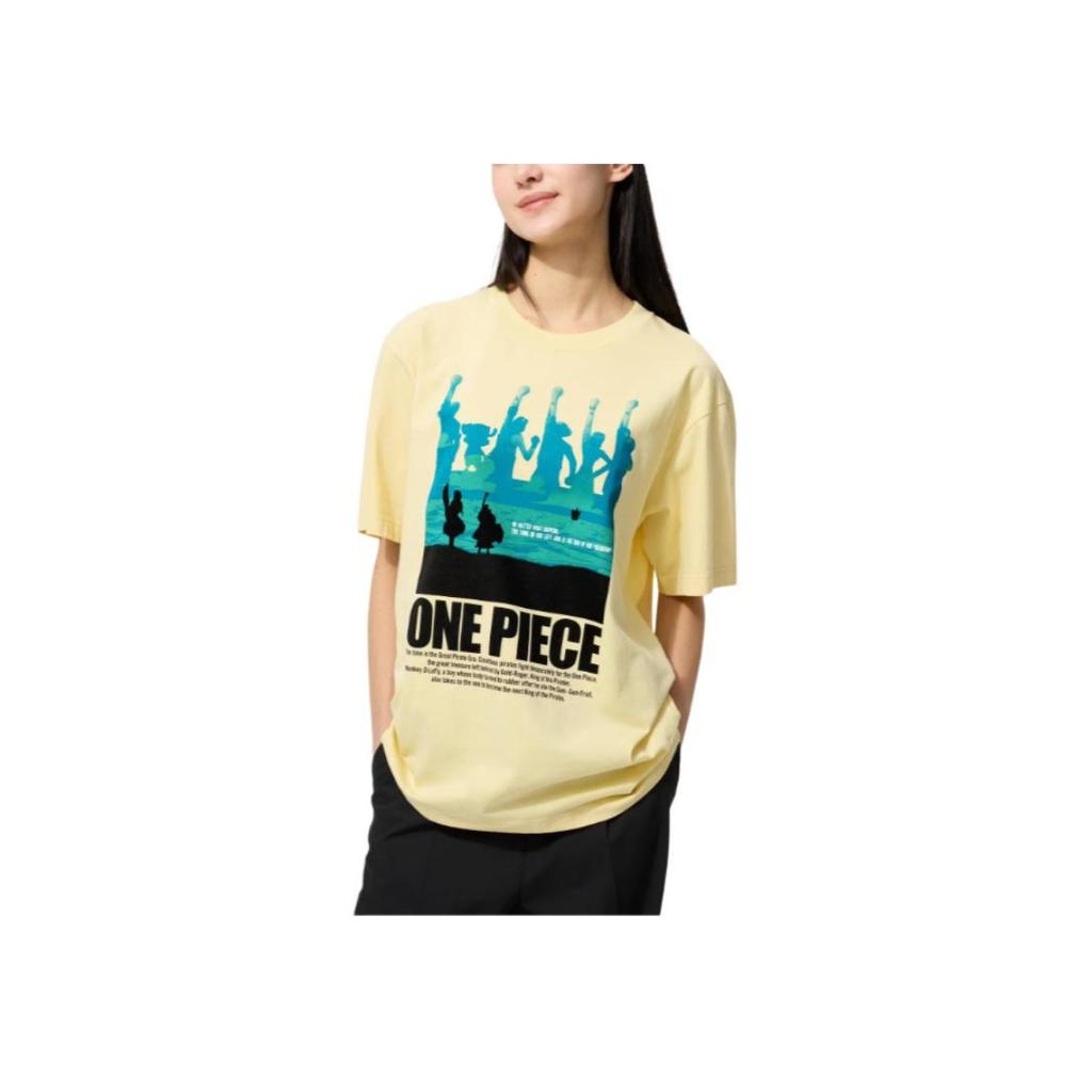 Uniqlo × One Piece Collaboration SS25 Silhouette Pattern Letter Print Loose Casual Short Sleeve T-Shirt Men T-Shirts Yellow 480692-41