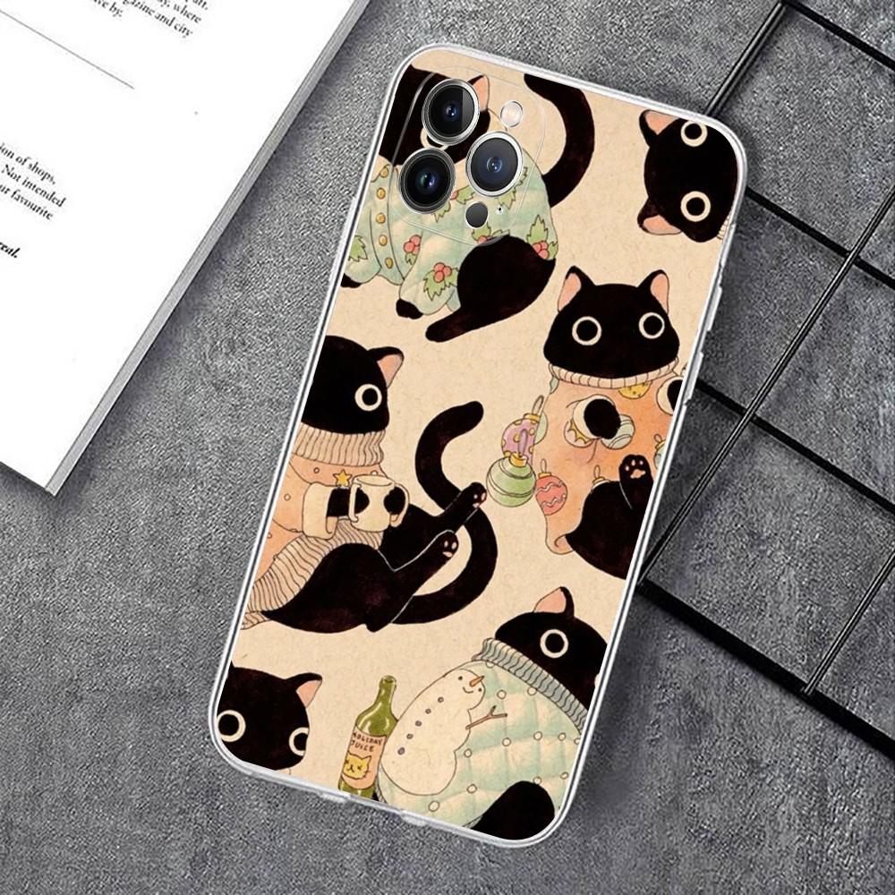 Black Cat Cartoon Cute Phone Case For IPhone 15 14 11 12 13 Mini Pro XS Max Cover 6 7 8 Plus X XR SE 2020 Funda Shell