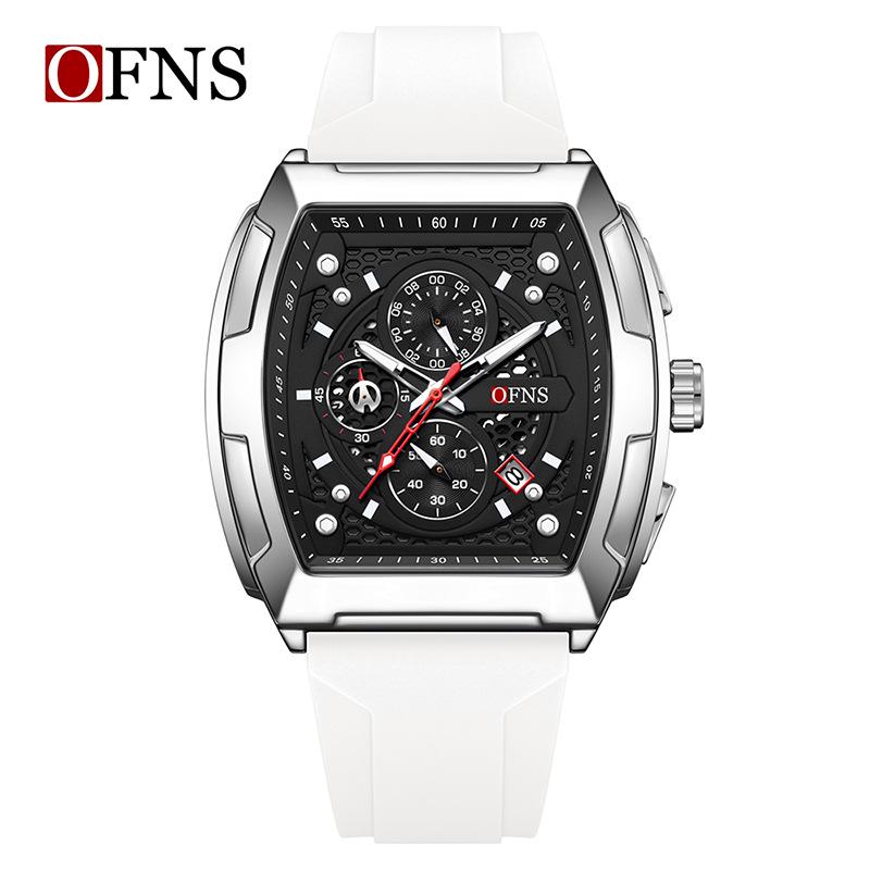 OFNS Luminous Student Quartz Watch with Calendar and Timer, Barrel Shape, Six-Hand Design, Waterproof and Sporty.