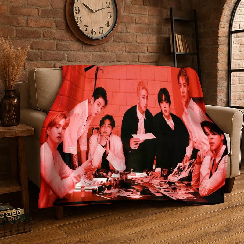 Kpop B-BTS Fashion Group Star Flannel Blanket Soft Warm Throw Blanket for Bedroom Living Room Bed Travel Camping Picnic Gift