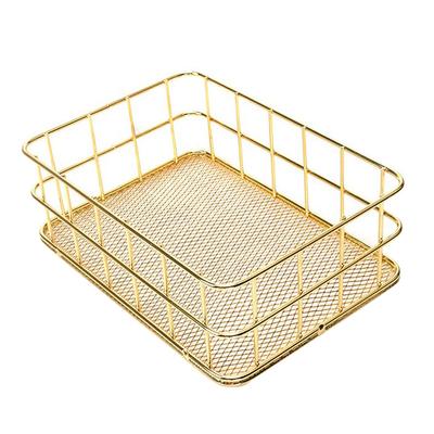 Metal Storage Basket Golden Iron Wire Mesh Storage Basket Multifunctional