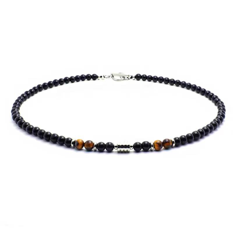 Obsidian Necklace Men's Tide Niche Design Sense Retro Beaded Men's Transfer Beads Clavicle Chain Hip Hop Boys Accessories