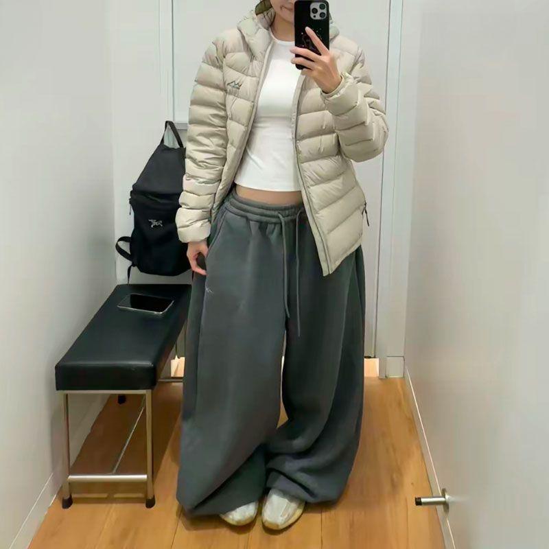 VIONA Y2K Streetwear Grå Sweatpants Dam Koreanska Överdimensionerade Lösa Allt-Match Sportsbyxor Hög Midja Dragsko Avslappnade Vida Byxor