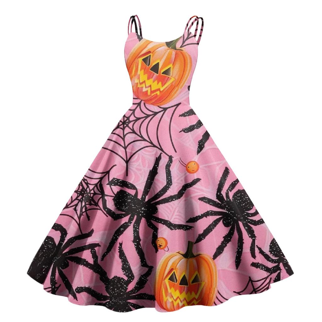 Dame Mote Halloween Trykk Sexy Off Shoulder Vintage Kjole