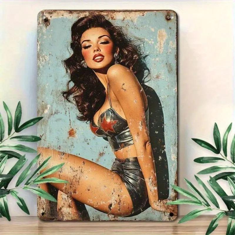 Pin-Up Girls Tin Sign, Retro Metal Wall Art