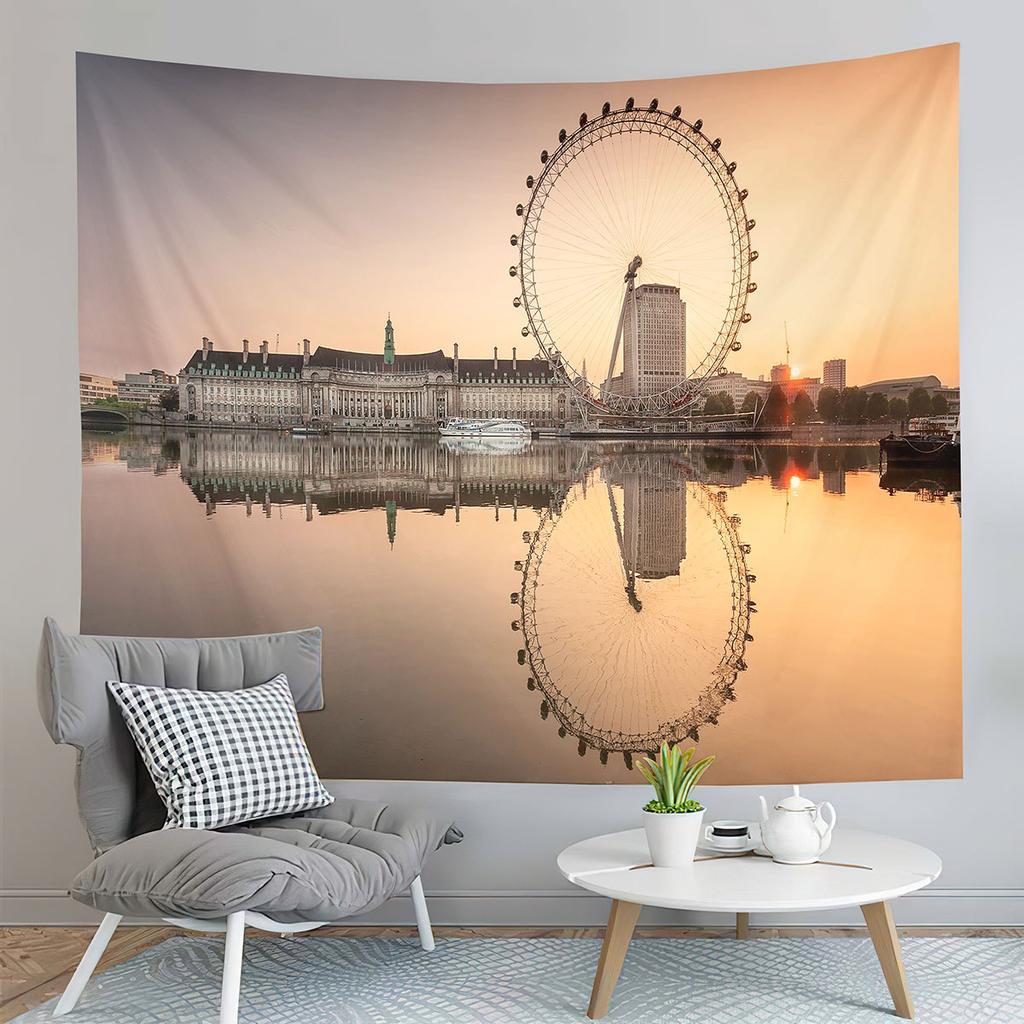 London Eye Tapestry Thames River Tapestry London Urban Scene Tapestry Wall Hanging Tapestries Art Home Living Room Bedroom Dorm