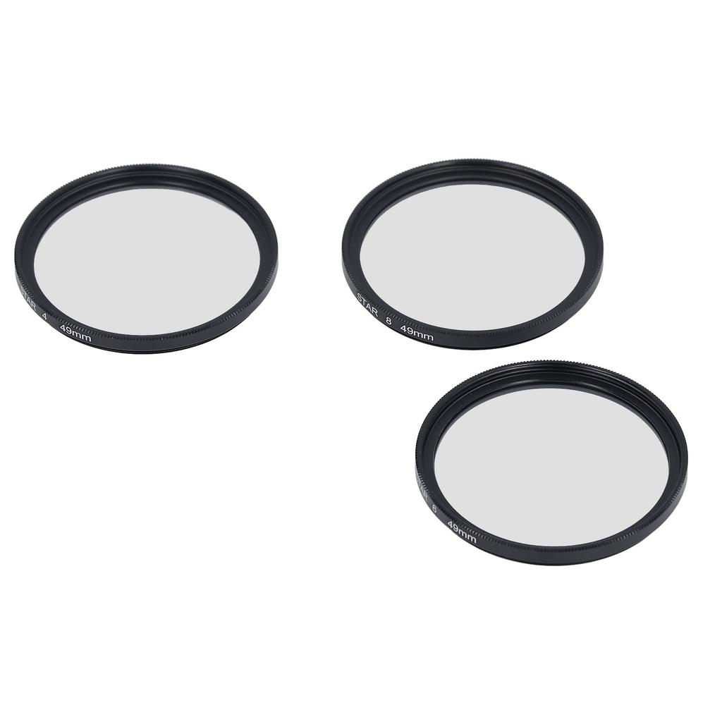 3Pcs 49mm Star Filter Kit 4 Points 6 Points 8 Points Slim Variable Starburst Filter with Storage Pouch for Micro SLR