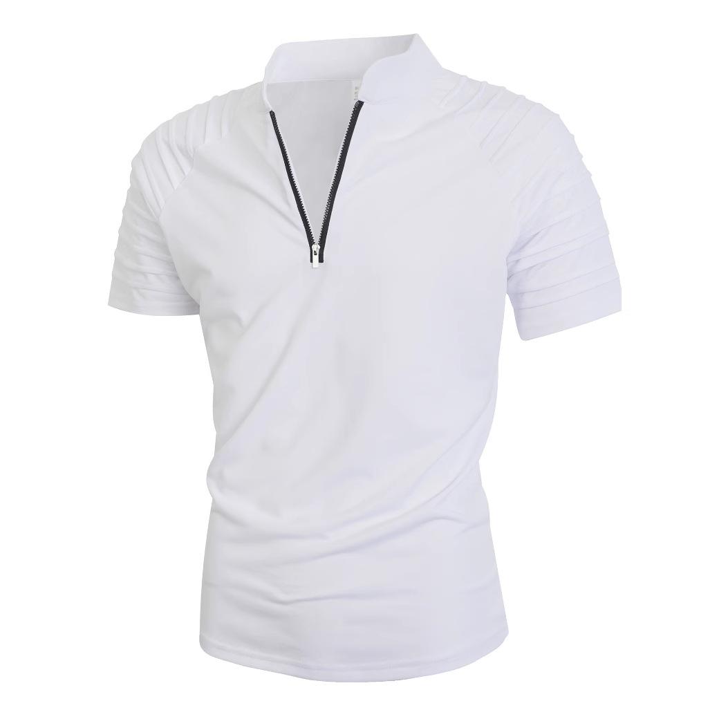 

Men s Zip Neck Short Sleeve T-Shirt with Shoulder Pleats, Multiple Colors (Blue, White, Pink, Brown, Green, Gray, Black) S белый