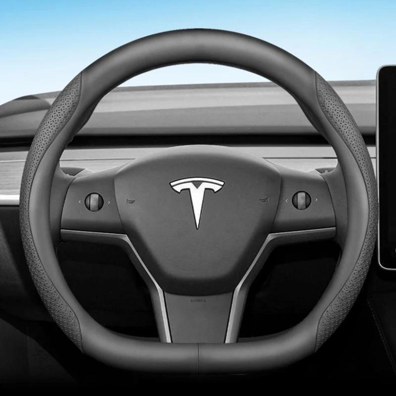 For Tesla Model 3 Y S 2012 2013 2016 2017 2020 2021 - 2024 Car Steering Wheel Cover PU Leather 9Colors Non-slip Auto Accessories