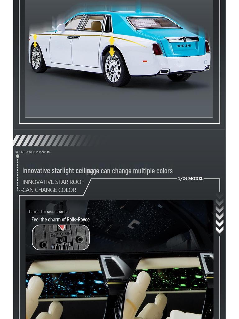 Zhi 1:24 Phantom Starry Sky Alloy Toy Car with Sound & Light, Pull Back Action, and 6 Openable Parts