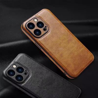 Soft Leather Case for iPhone 15 14 13 12 11 16 Pro Max XR XS Max 7 8 Plus Ultra Thin Lens Protection Iphone16 16Pro Cover