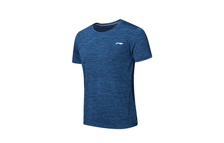 Li Ning T Shirts Men s Navy Blue Crew Neck Moderate Straight Fit ATSS459-4 XS