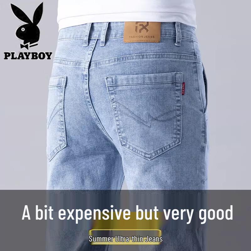 Men s Summer Loose Straight-Leg Stretch Denim Jeans 33