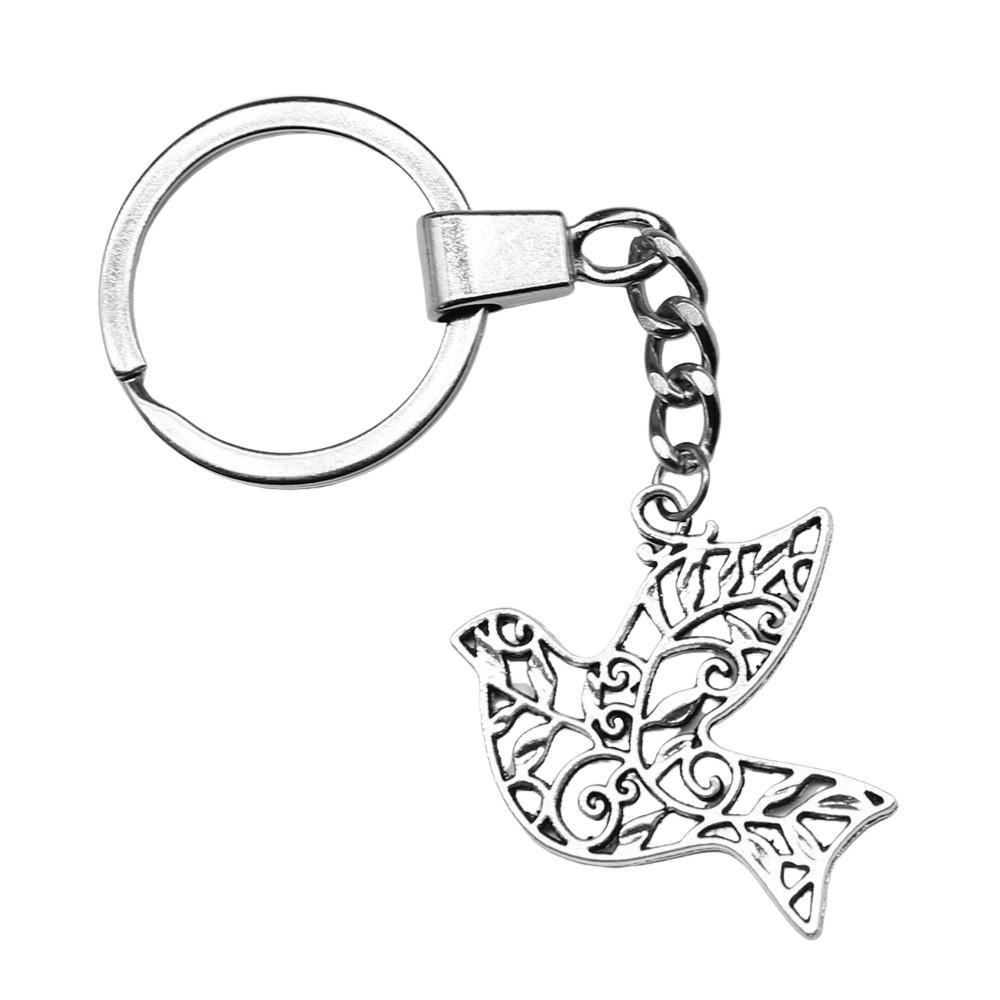 Butterfly Bird Nature Harmony Pendant Antique Bronze Metal Keychain with 30mm Ring for Girls Trendy Gift