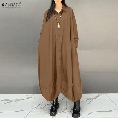 Women Casual Turn Down Collar Long Sleeve Loose Jumpsuits