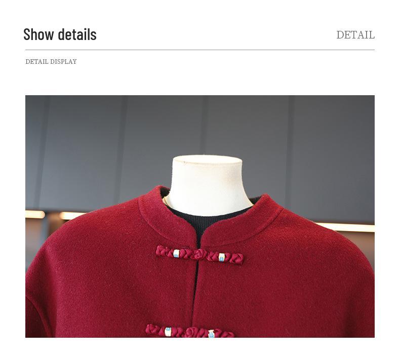 Year of the Rat Red Wool Coat with Cotton Padding, Mid/Elderly Autumn/Winter Little Xiang Style
