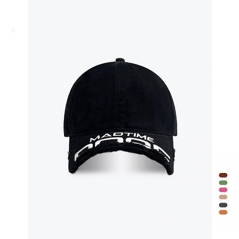 

Tide brand old personality broken brim washed niche baseball cap women soft top letter embroidery edging cap men Adjustable чёрный