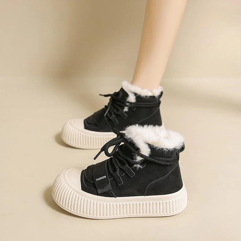 

Модная Универсальная Обувь Хай Топ Женская Зимняя Плюшевая Толстая Хлопковая Обувь Трендовая на Толстой Подошве Повседневная Удобная Женская Обувь 40 чёрный