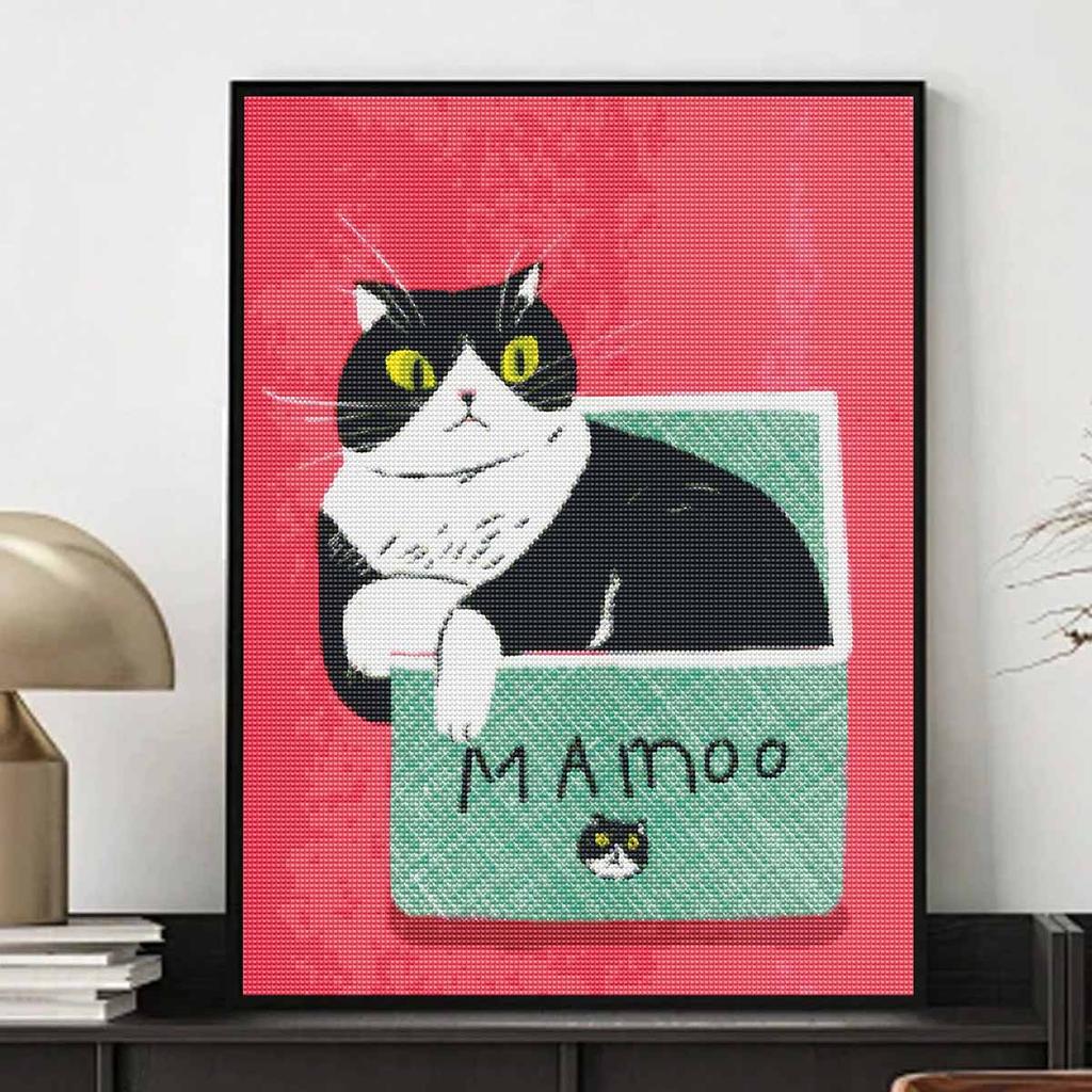 Diamond Painting Kit Cute Black White Cat Full Diamond Round Mosaic Handmade. Home Decoration Gift