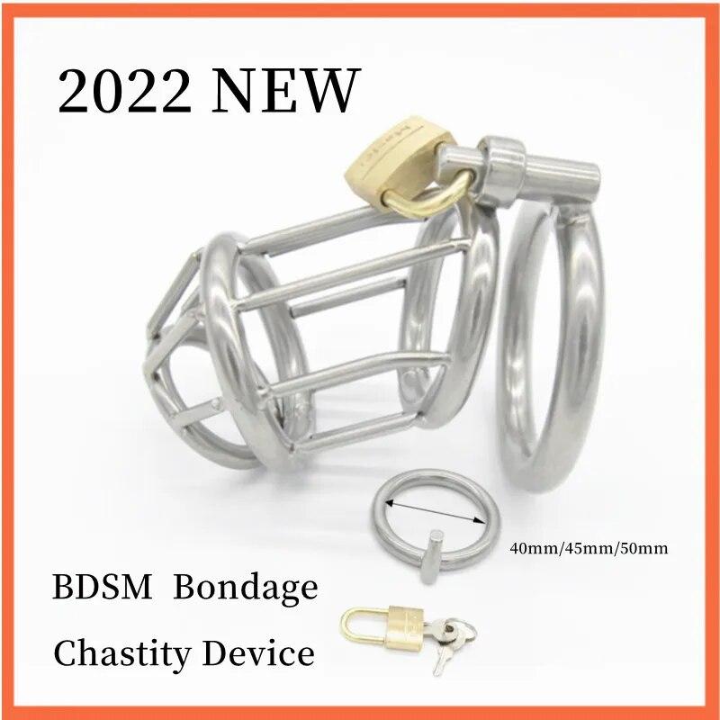 Male Stainless Steel Chastity Device Penis Ring Cock Cage With Padlock Adult BDSM Sissy Slave Bondage Game Alternative Sex Toys