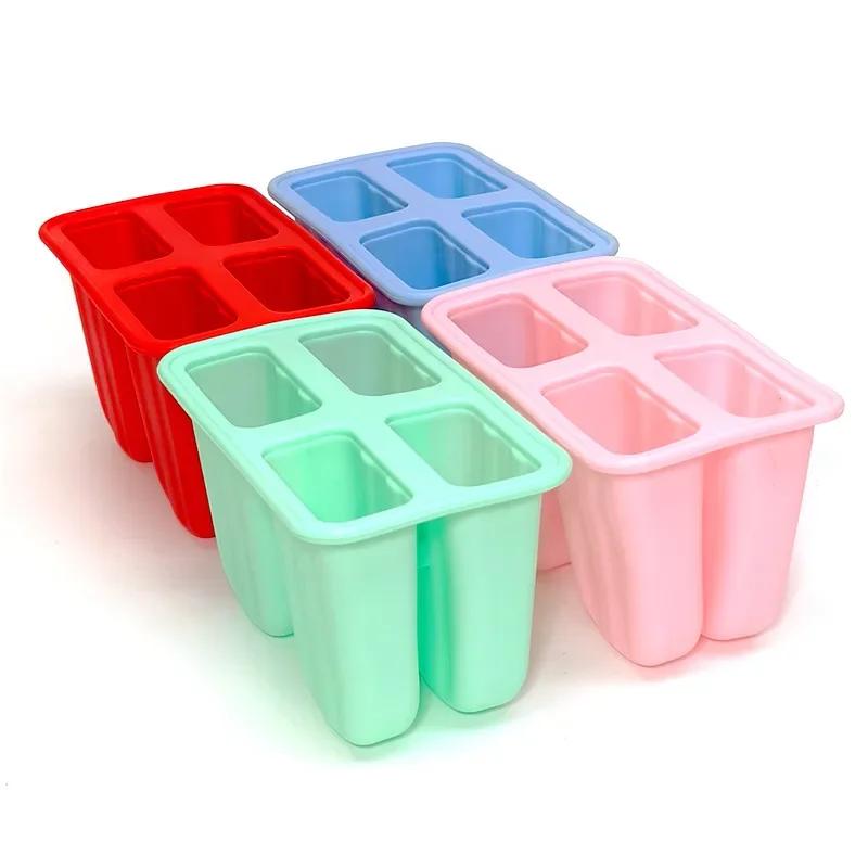 1/3Pcs Silicone Ice-making Box 4 Grid Cartoon Home Made Popsicle Ice Cream Molds for Kids Food Grade DIY Popsicle Maker Molds