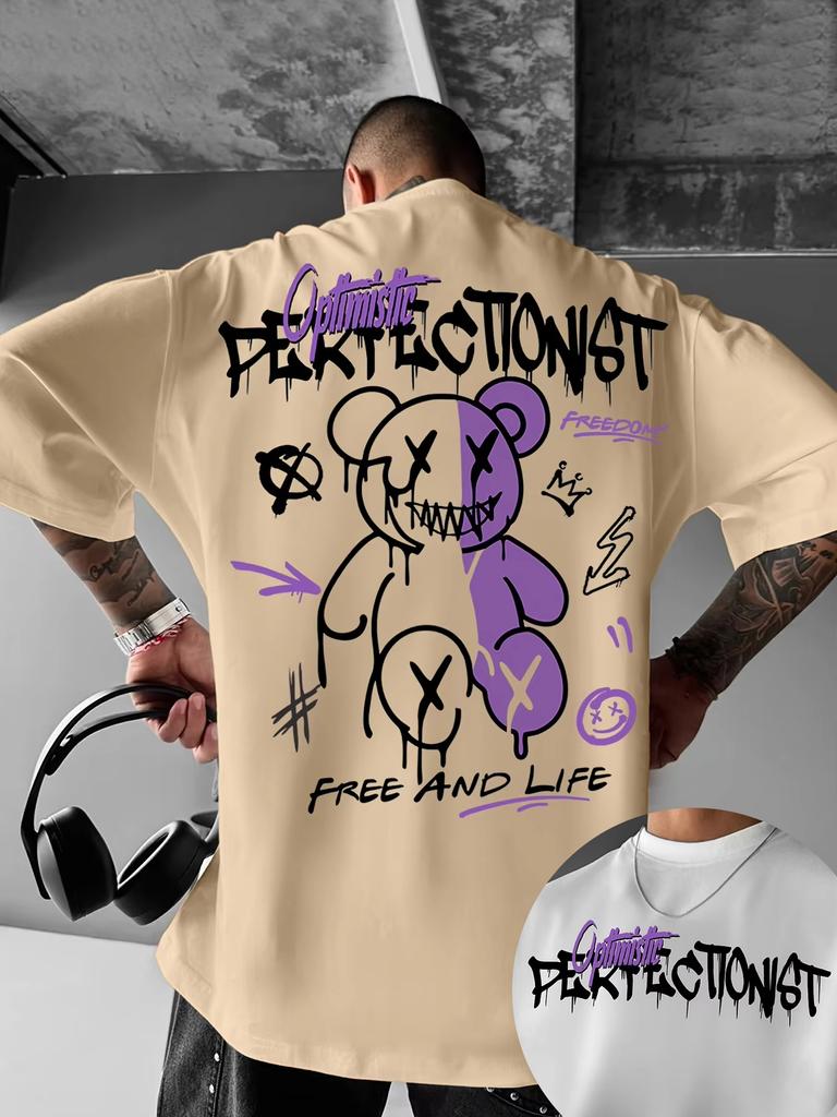 Letnia Nowość Męska Amerykańska Uliczna Bawełniana Koszulka z Nadrukiem Liter Krótki Rękaw Okrągły Dekolt T-shirty Codzienne Sportowe Luźne Oversize Topy