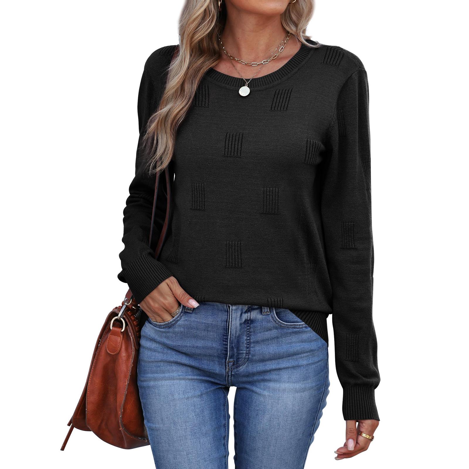 

Women Fashion Pullover Sweater R-Neck Long Sleeve Shirts Blouse Knit Casual Cozy Clouds Top S чёрный