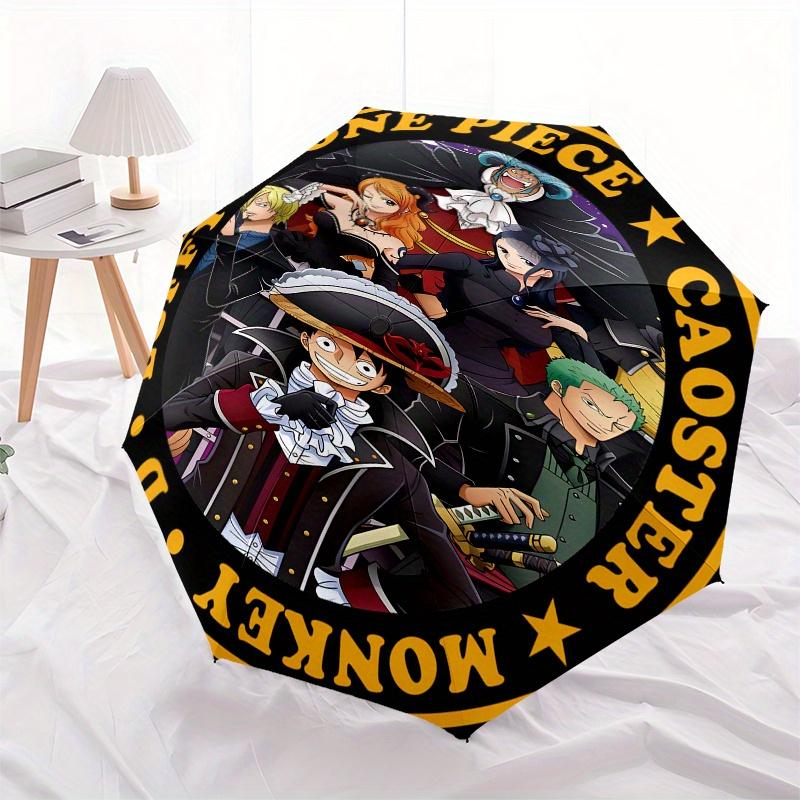 One Piece Monkey D Luffy Caoster AnimeAdesivo CircularGuarda-chuva, Guarda-chuva Compacto Dobrável Portátil para Homens e Mulheres Presente