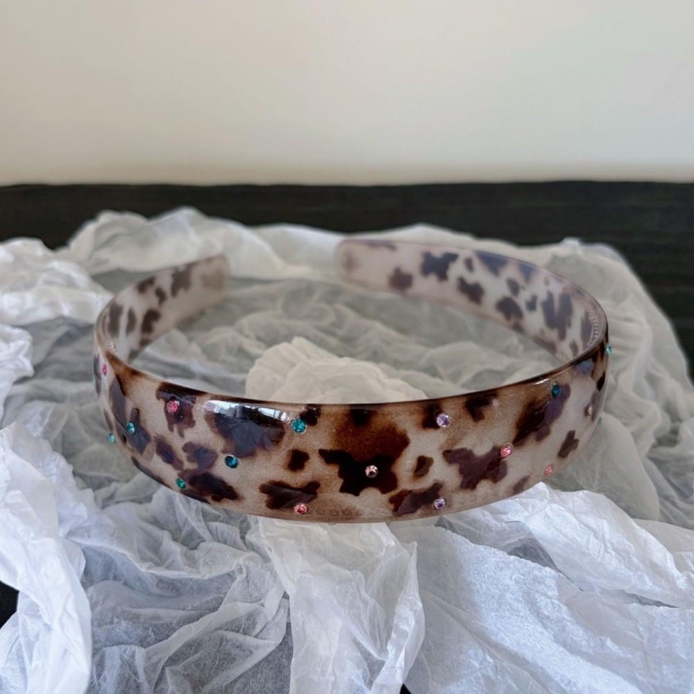 Leopard Print Acrylic Rhinestone Headbands Colorful Hair Accessories Luxury Wide Hair Hoops Daily