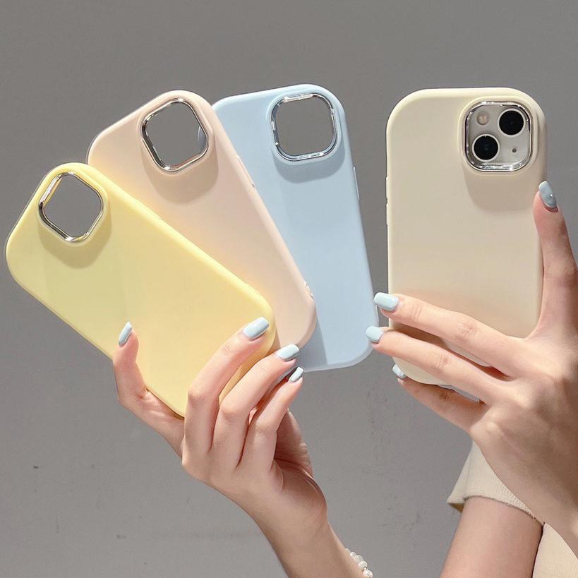Solid Color Silver Edge Lens Fatty Casing Soft Liquid Silicone Case Shockproof Phone Case for iPhone Samsung Huawei Honor Xiaomi Redmi Infinix Tecno