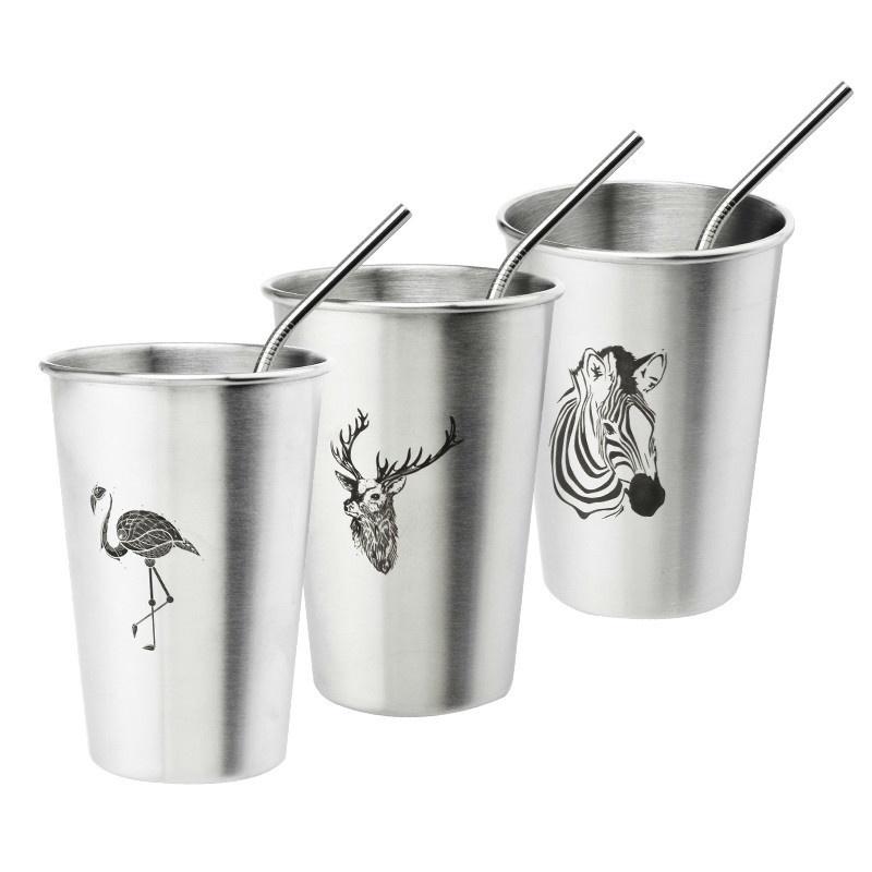 350/500ML Simple Stainless Steel Juice Beer Water Cup Unbreakable Stackable Pint Cups Juice Mug