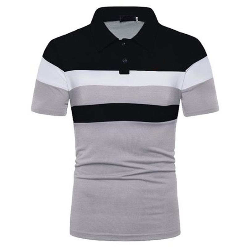

2026 Men s Color Block Turn-Down Collar Polo Shirt - Short Sleeve Fashion Edition XXL