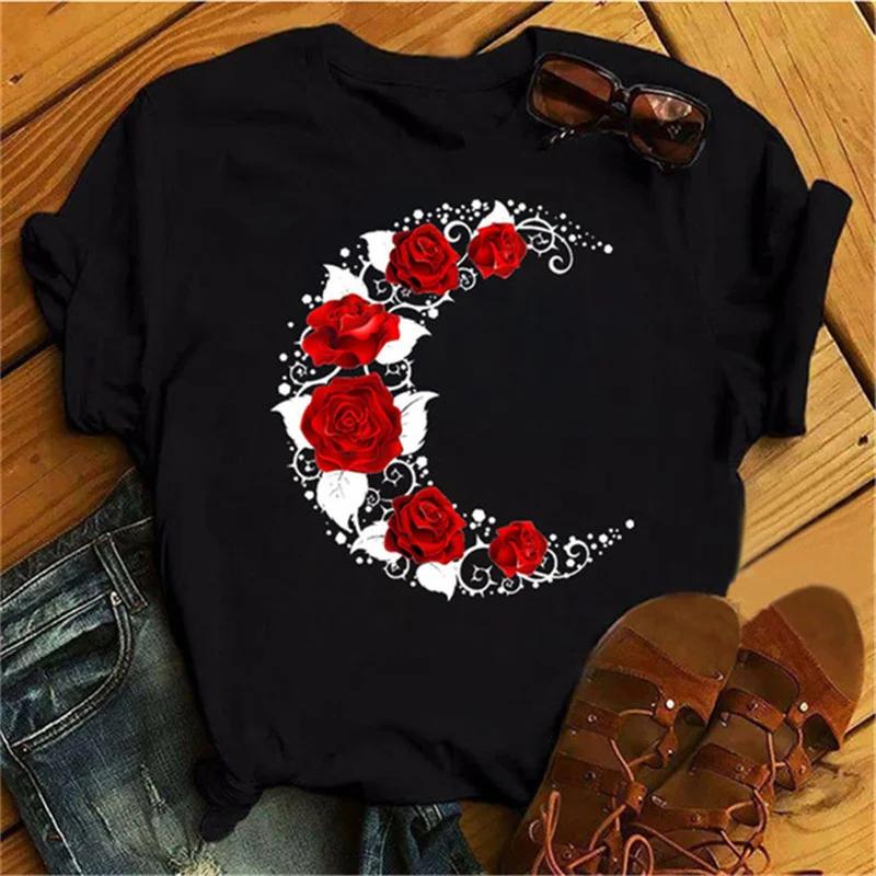 Women's T-shirt Fashion Creative Flower Printed T-shirt Casual T-shirt Short Sleeve Women's T-shirt