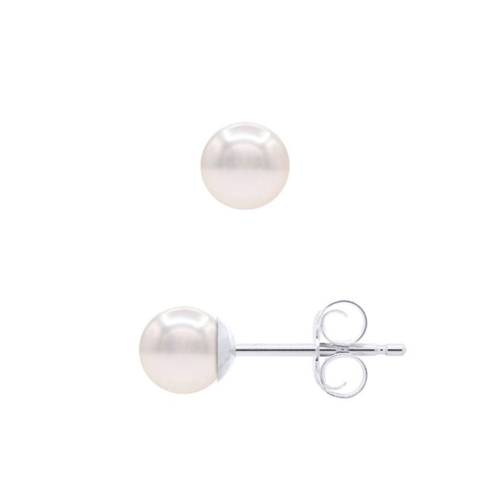 Boucles d'oreilles - PEARLS & COLORS - Pearls & Colors - Perle d'akoya 4.5-5 mm - Or blanc 18 ct (750) - Clou puce