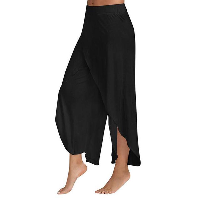 Women Yoga Pants Fashion Solid Color Ruffled Split Loose Trousers Lightweight Breathable Large Size Wide Leg Casual Pants