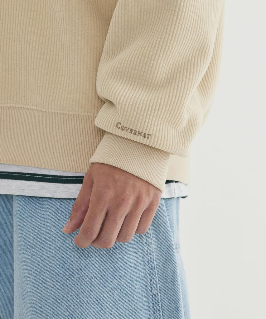 COVERNAT Small C Logo Corduroy Half-Zip Teal Blue