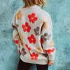 Fashion Women  And Winter V Neck Printing Knitted Long Sleeve Pullover Sweater Casual Sweater