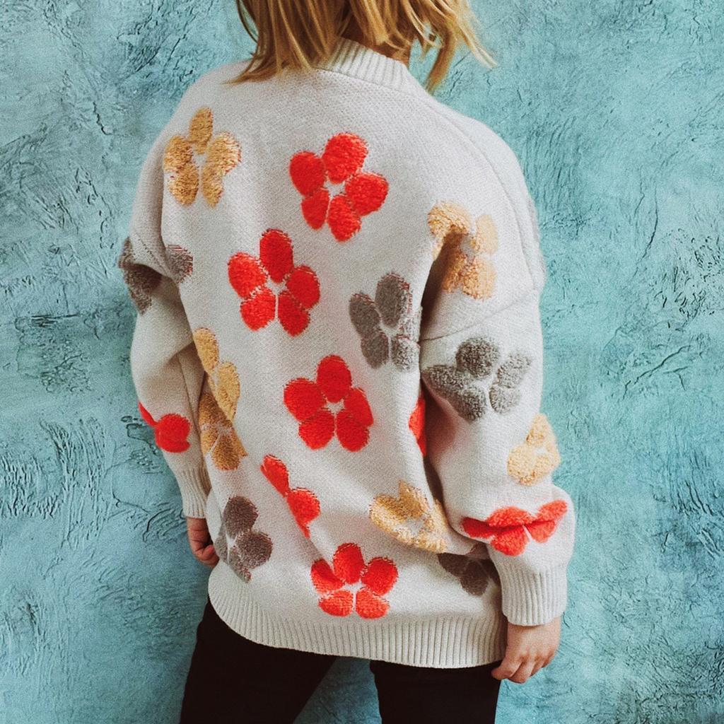 Fashion Women  And Winter V Neck Printing Knitted Long Sleeve Pullover Sweater Casual Sweater
