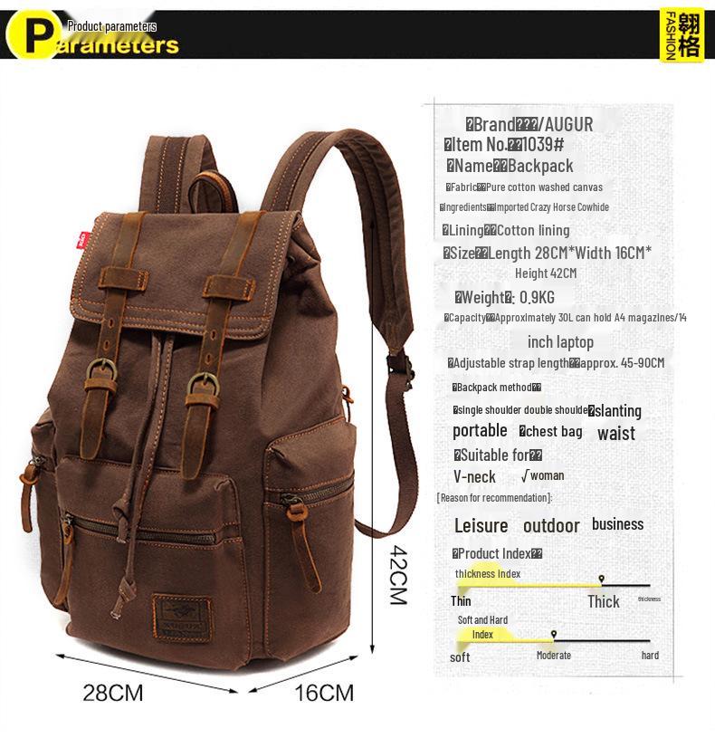 AUGUR Vintage Canvas Backpack for Men – Dual-Shoulder Laptop & School Bag