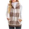 Women's Vest Plaid Comfortable Fleece Cardigan Vest Stand Collar Sleeveless Women's Jacket