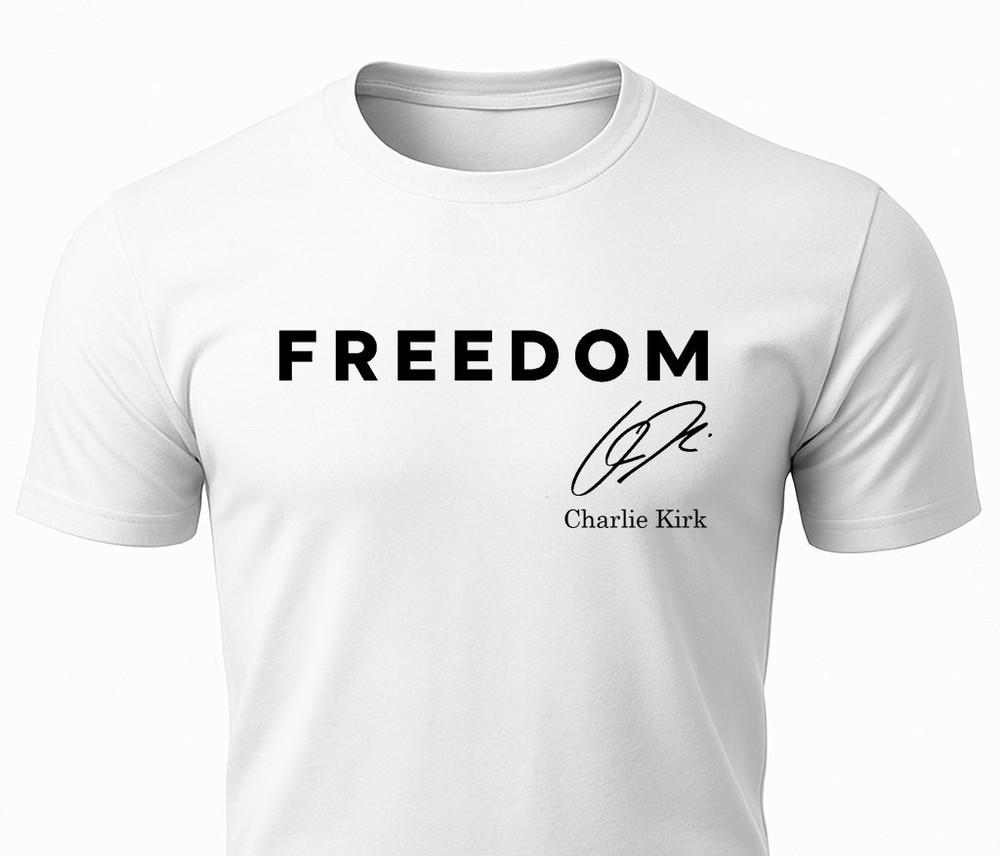 Charlie Kirk Freedom Signature USA American Patriotic T-Shirt