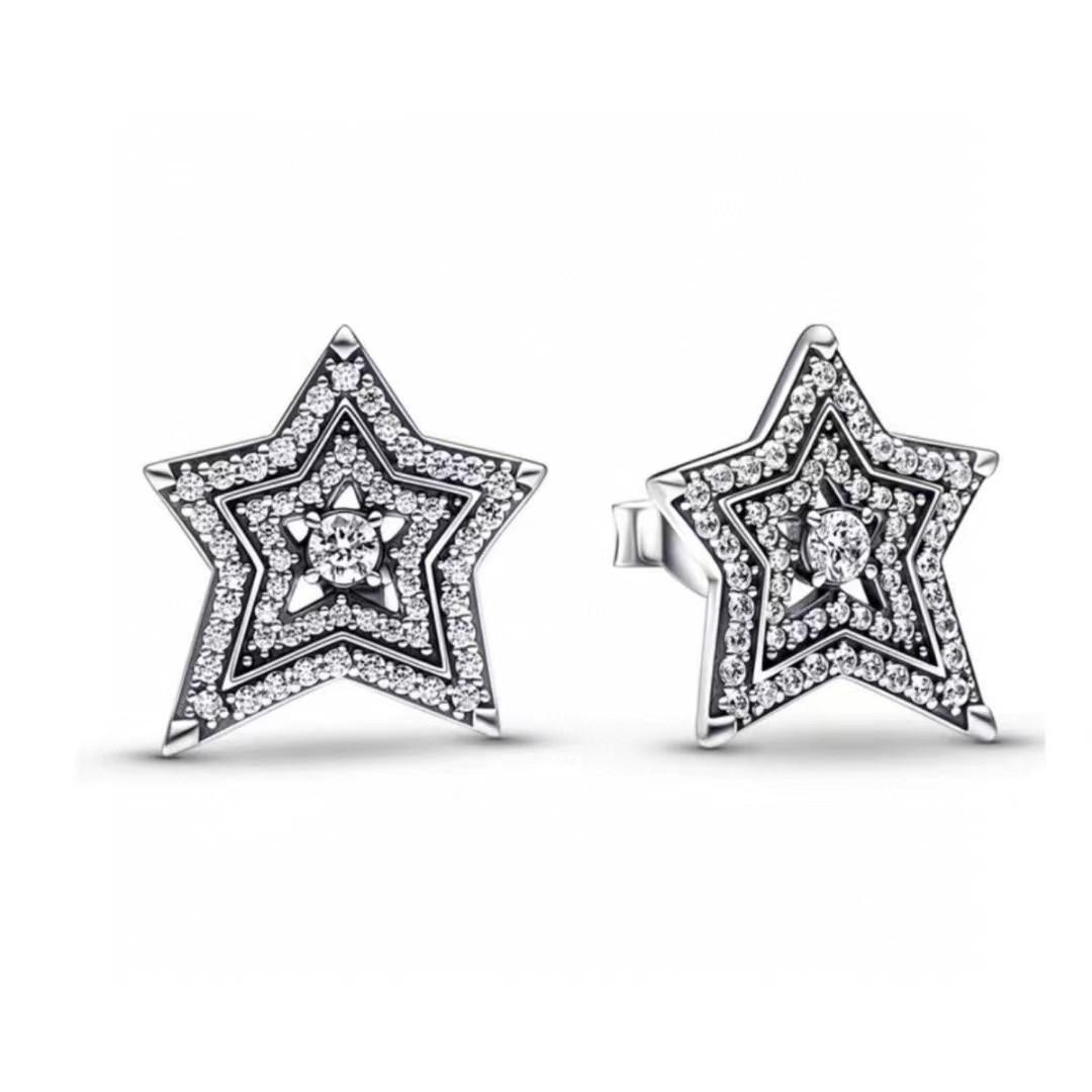 Серьги-пусеты Pandora S925 из стерлингового серебра с рождественскими снежинками и звездами