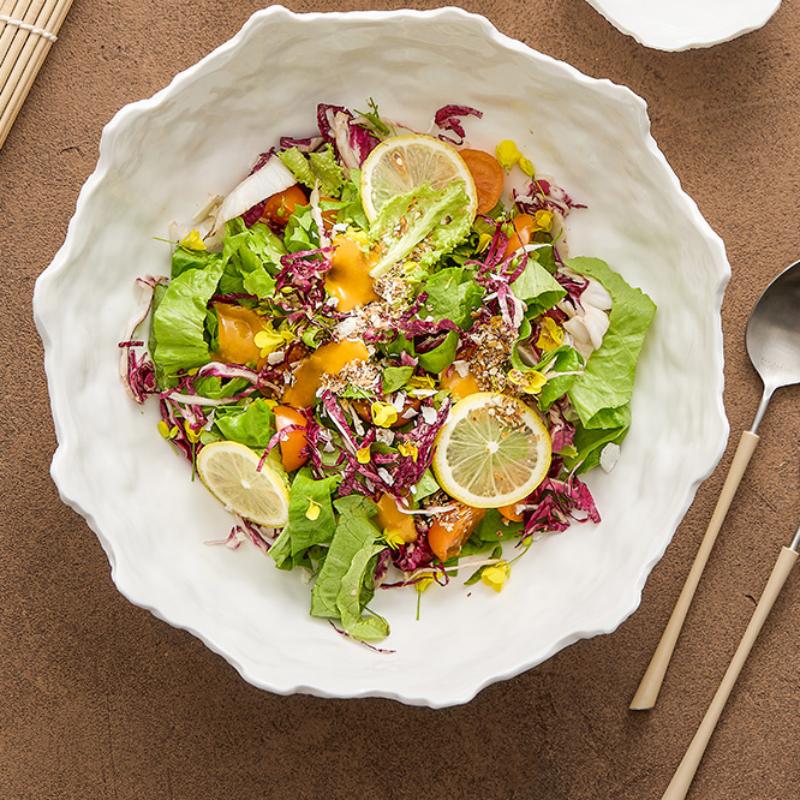 White Ceramic Tableware Fruit Salad Bowl Home-used High-quality el Restaurant Creative Irregular Plate Sashimi Bowl