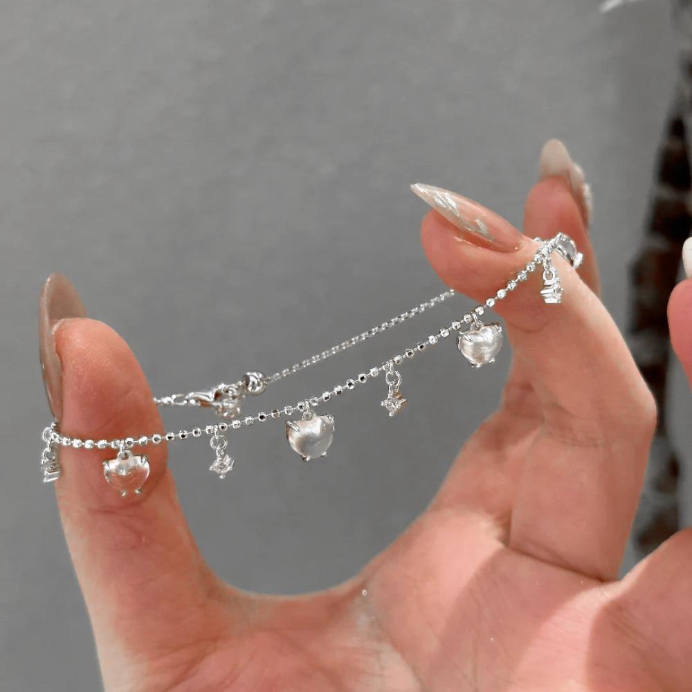 Elegant Heart Shaped Necklace Women Jewelry Set with Imitation Hydrophane Jade Tassel Bracelet Sweet
