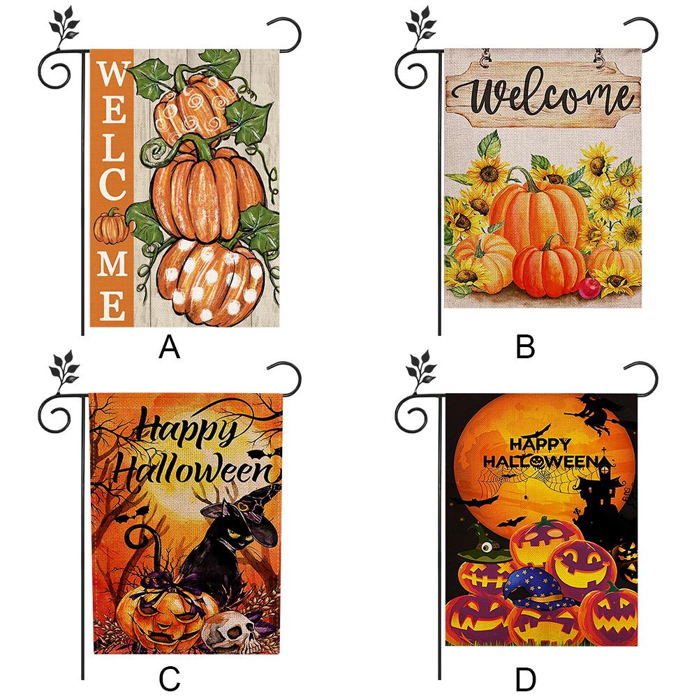 Halloween Backyard Flag Decor Double Sided Autumn Vertical Banner Burlap Lightweight Fading Resistance Fall Thanksgiving Decor