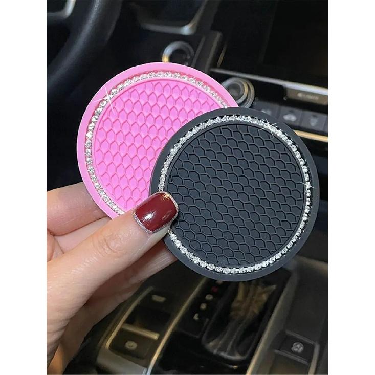 2pcs 7cm Non-slip Car Water Cup Pad Crystal Rhinestone Rubber Mat For Bottle Holder Coaster Auto Interior Anti-skid Cup Holders