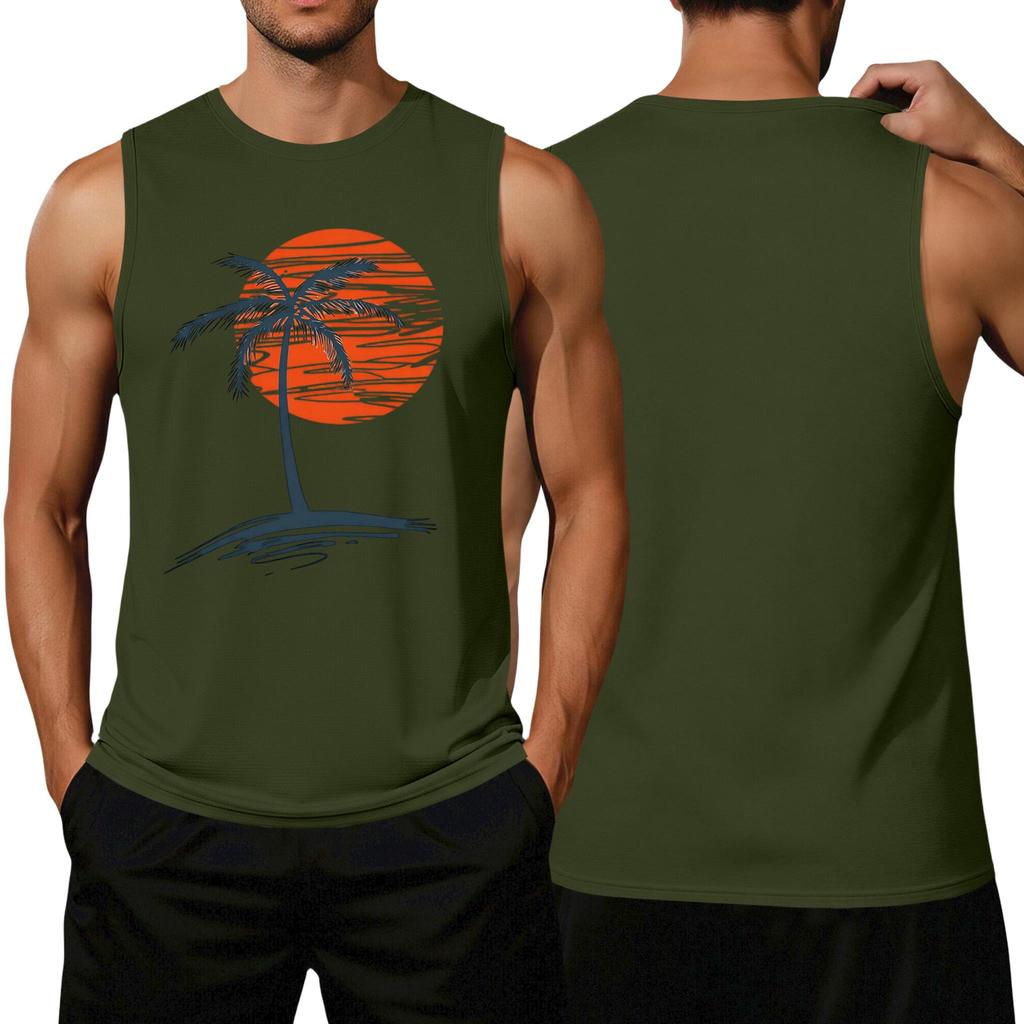 Men Sleeveless Casual Tank Top Loose Fit Flag Graphic Print Summer Beachwear Muscle Shirt