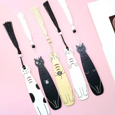 2ks Kreslená kočka Dřevěné záložky se střapci Záložky ze dřeva Kawaii pro studenty Učitele Popisovač na psací potřeby