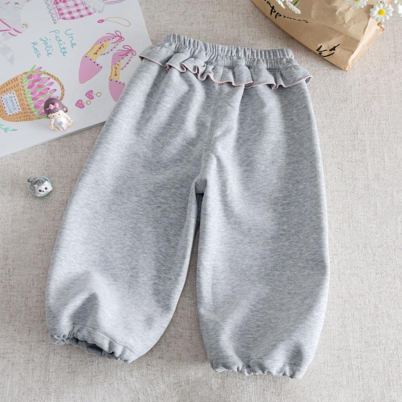New Autumn Baby Girls' Grey Casual Sports Pants Cute Cartoon Embroidered Loose Versatile Pants Korean Children's Trousers